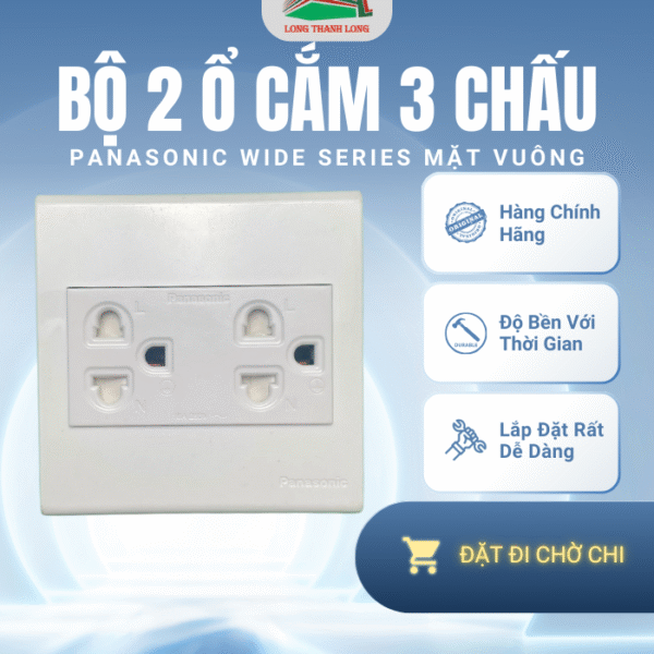 Bộ 2 Ổ Cắm 3 Chấu Panasonic Vuông Wide Chính Hãng