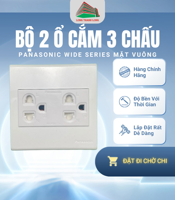 Bộ 2 Ổ Cắm 3 Chấu Panasonic Vuông Wide Chính Hãng