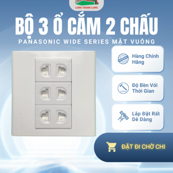 Bộ 3 Ổ Cắm Đơn Panasonic Vuông Wide Chính Hãng