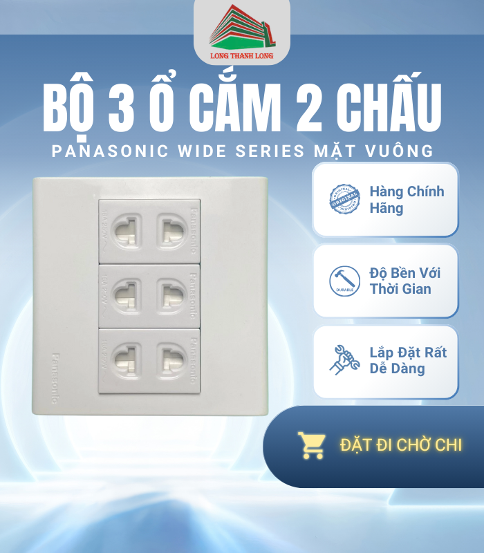Bộ 3 Ổ Cắm Đơn Panasonic Vuông Wide Chính Hãng