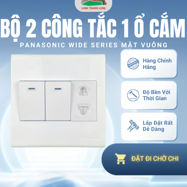 Bộ 2 Công Tắc 1 Ổ Cắm Panasonic Vuông Wide Chính Hãng