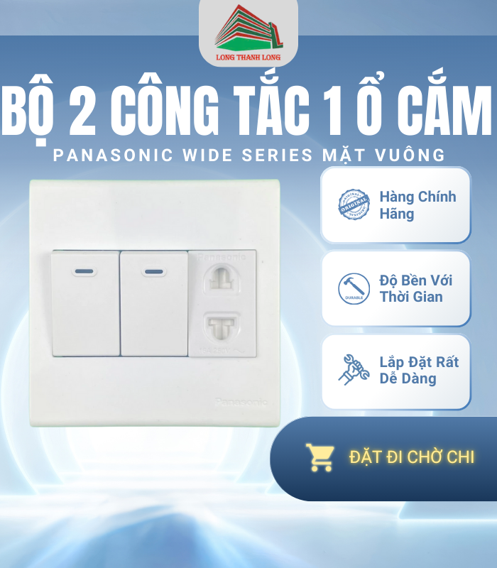 Bộ 2 Công Tắc 1 Ổ Cắm Panasonic Vuông Wide Chính Hãng